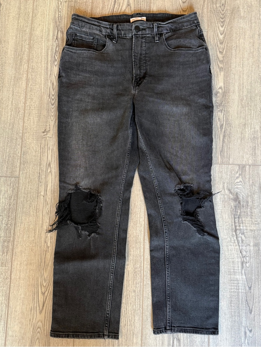 Good American Black Straight Leg Ripped Jeans